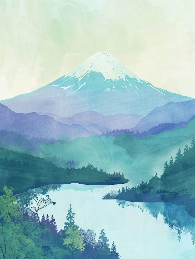 Mount Fuji Japan 3 Retro Illustration