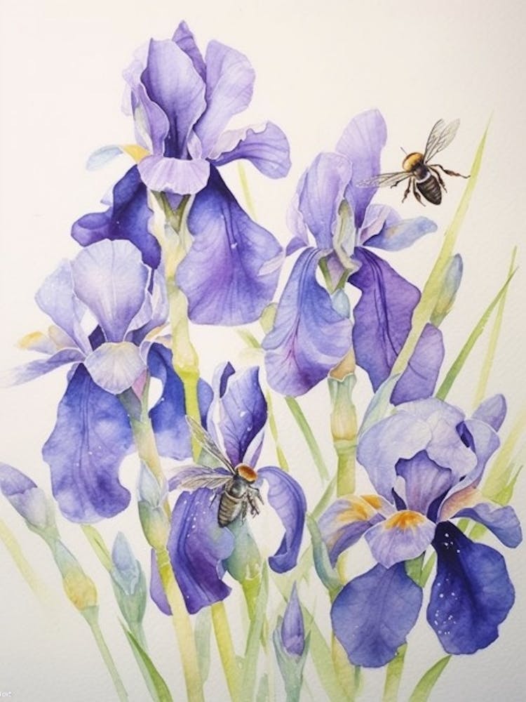 Beehive With Iris Watercolour Illustration 4