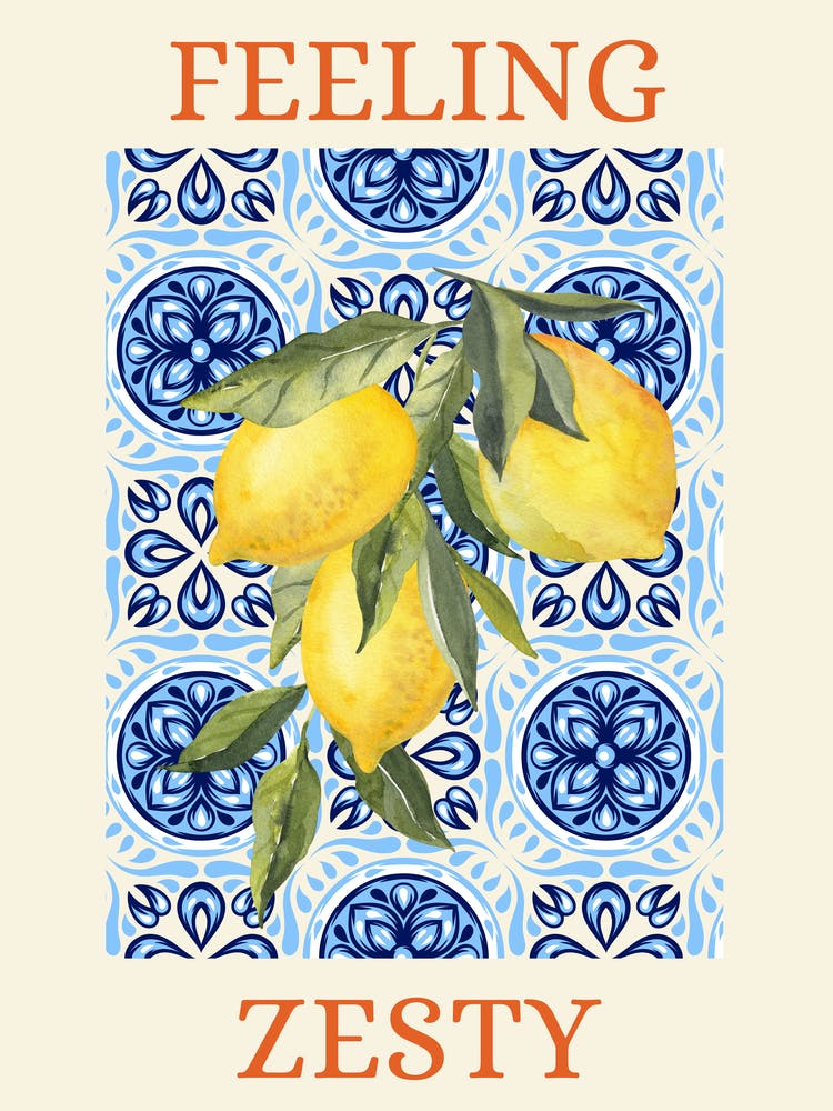 Feeling Zesty Lemon Print with Greek Tiles