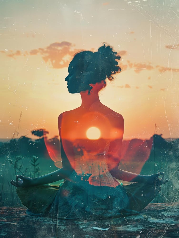 Woman In Yoga Pose At Sunset