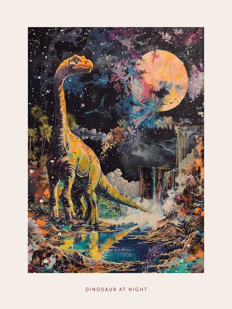 Dinosaurier bei Nacht Gemälde 1 Poster