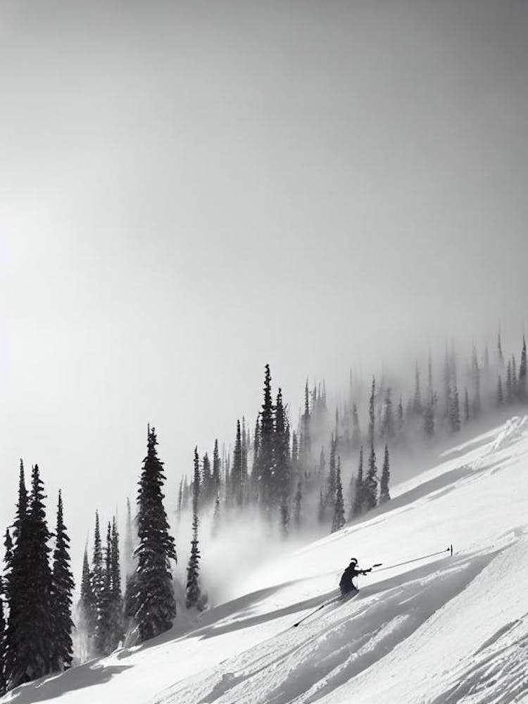 Whistler Blackcomb, Canada Black And White Skiing Poster
