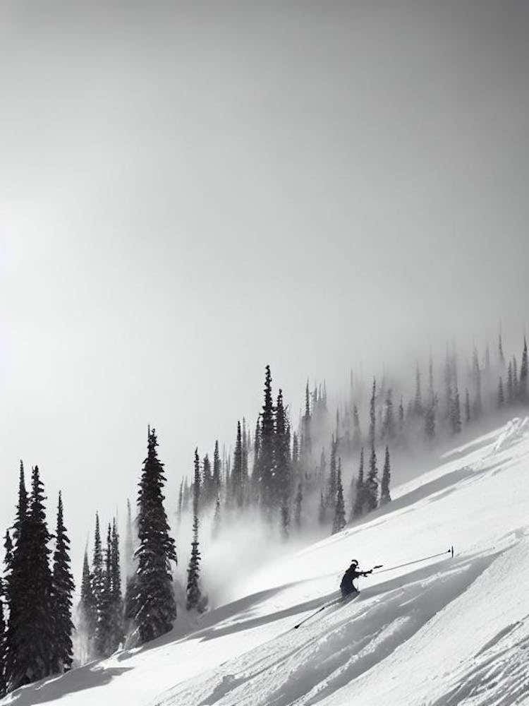 Whistler Blackcomb, Canada Black And White Skiing Poster