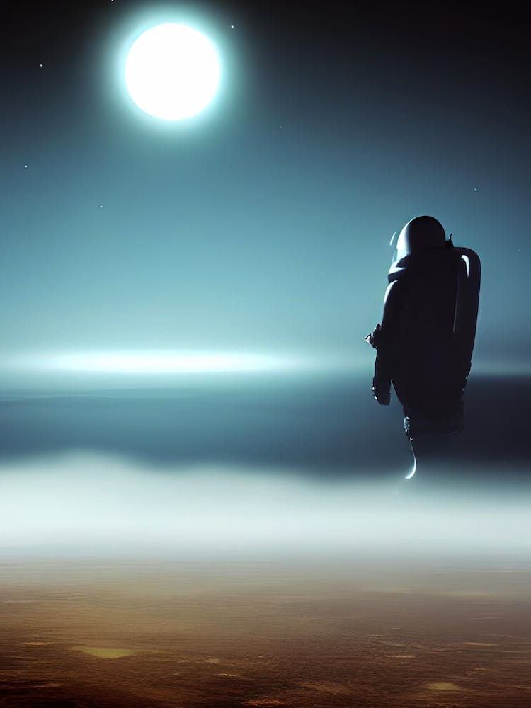 Spaceman Science Fiction Futuristic Planet Pondering Thinking Man