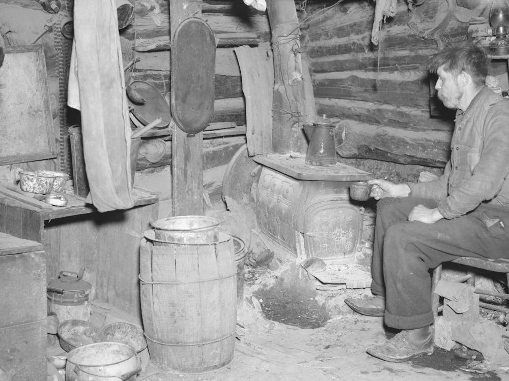 Buckboard Charlie In His Shack Near Iron River, Michigan By Russell Lee