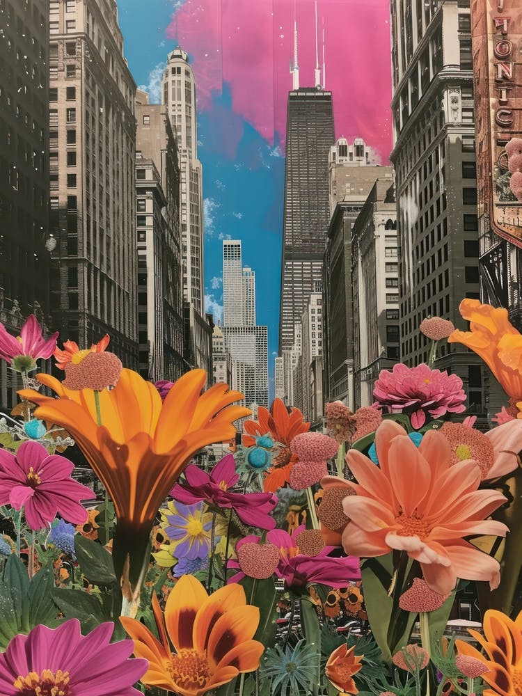 Chicago   Floral Retro Collage Style 3