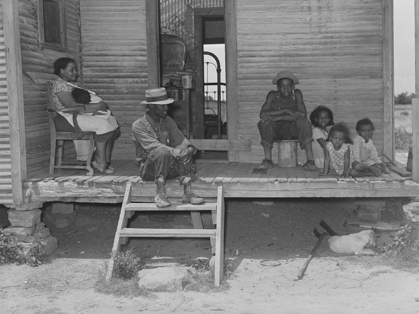 Tenant Farmer And His Family On Front Porch Of Their Home In Wagoner County, Oklahoma By Russell Lee