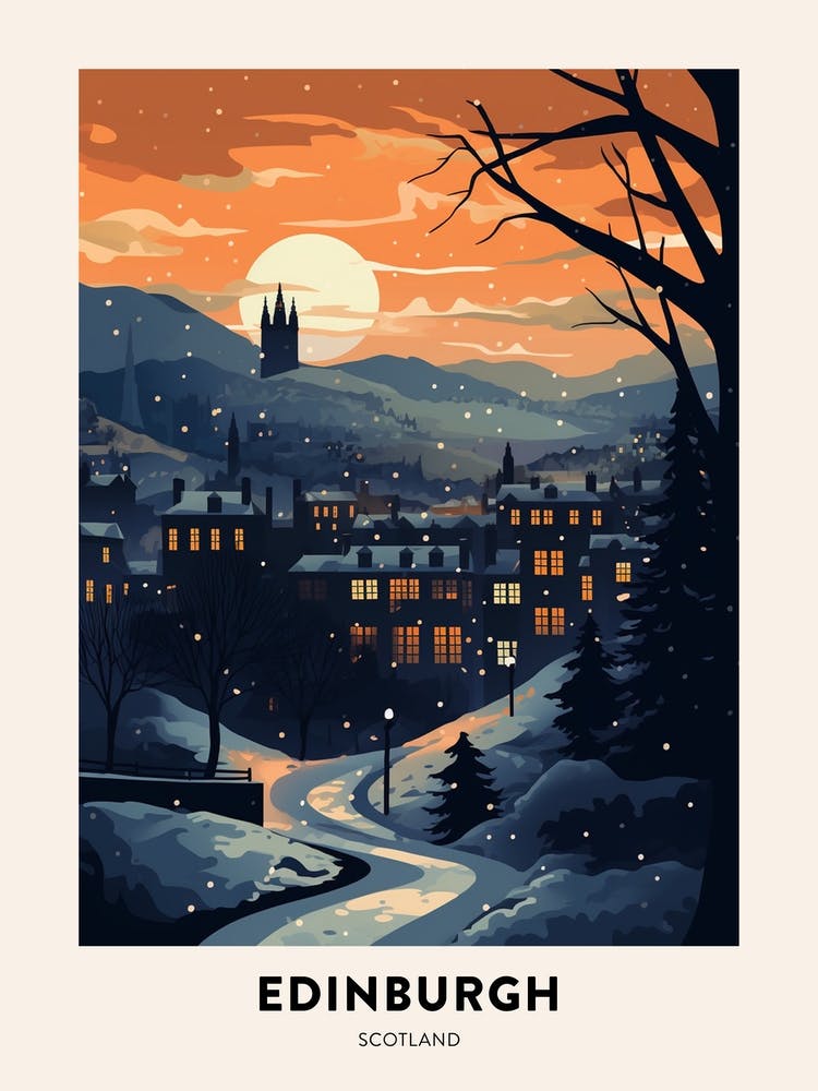 Winter Night  Travel Poster Edinburgh Scotland 5
