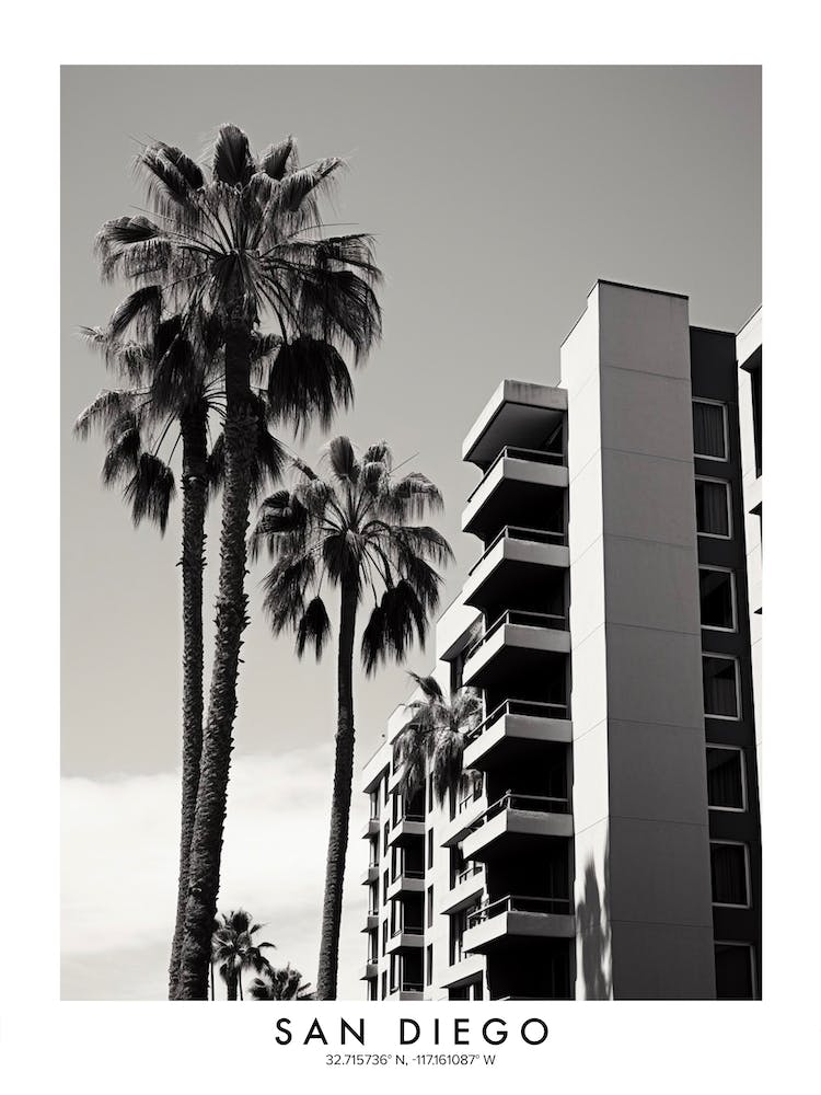 Poster Of San Diego, Black And White Analogue Photograph 2