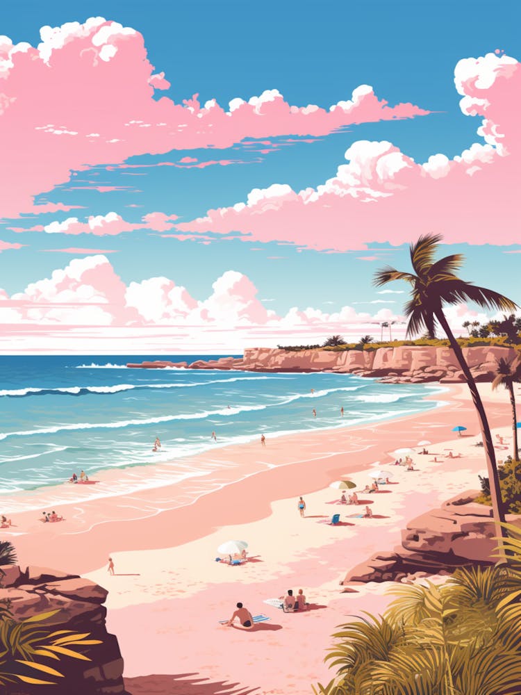 An Illustration In Pink Tones Of  Greenmount Beach Australia 1