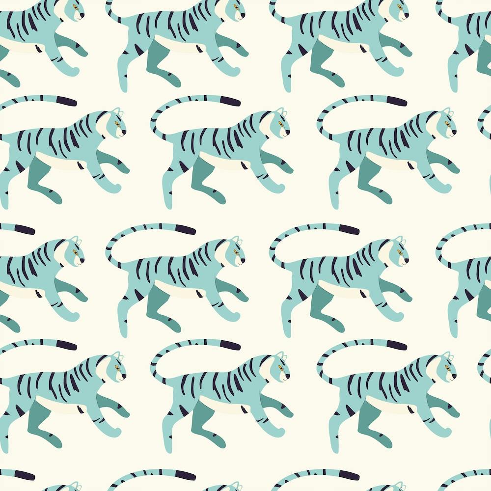 Blue Tiger Pattern On Cream Square