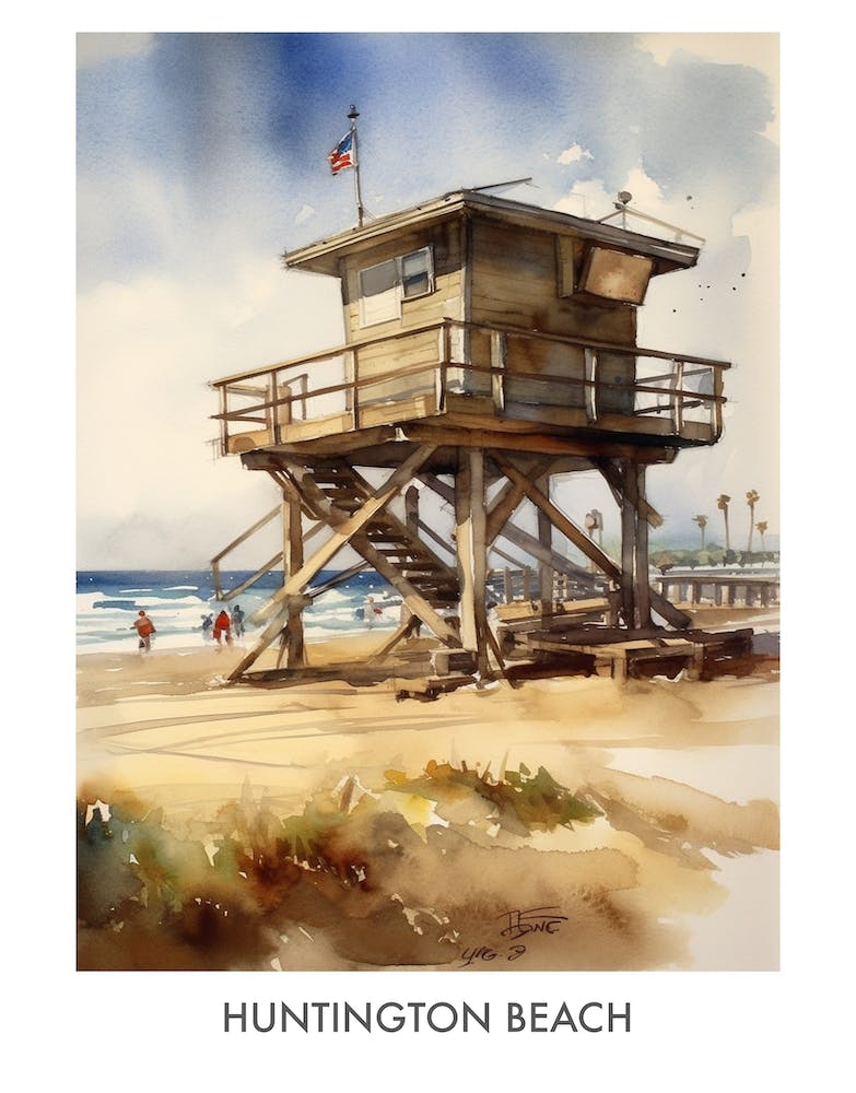 Huntington Beach Watercolor 1travel Poster