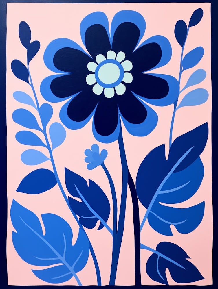 Blue Flower Illustration Zinnia 4