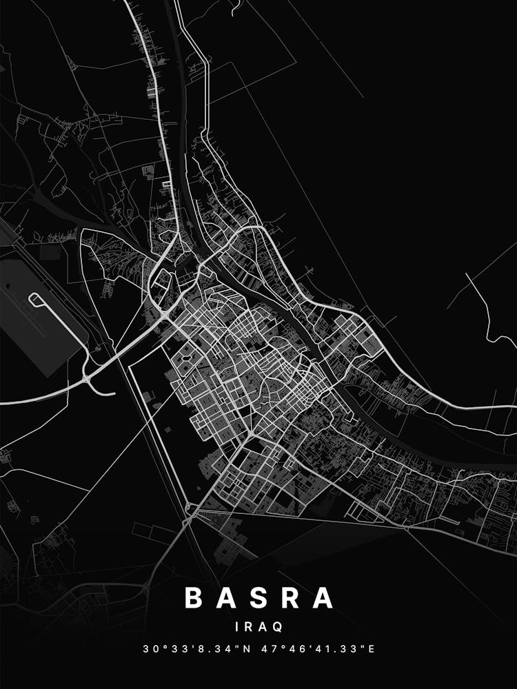 Basra Iraq Black Map 1