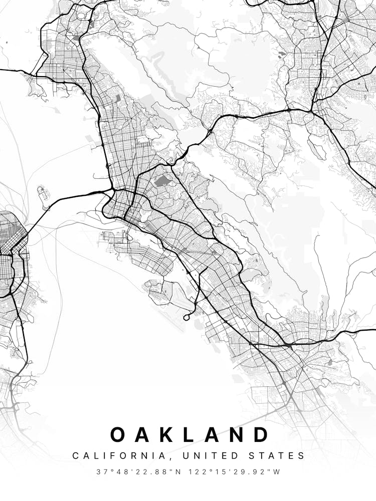 Oakland California Usa White Map