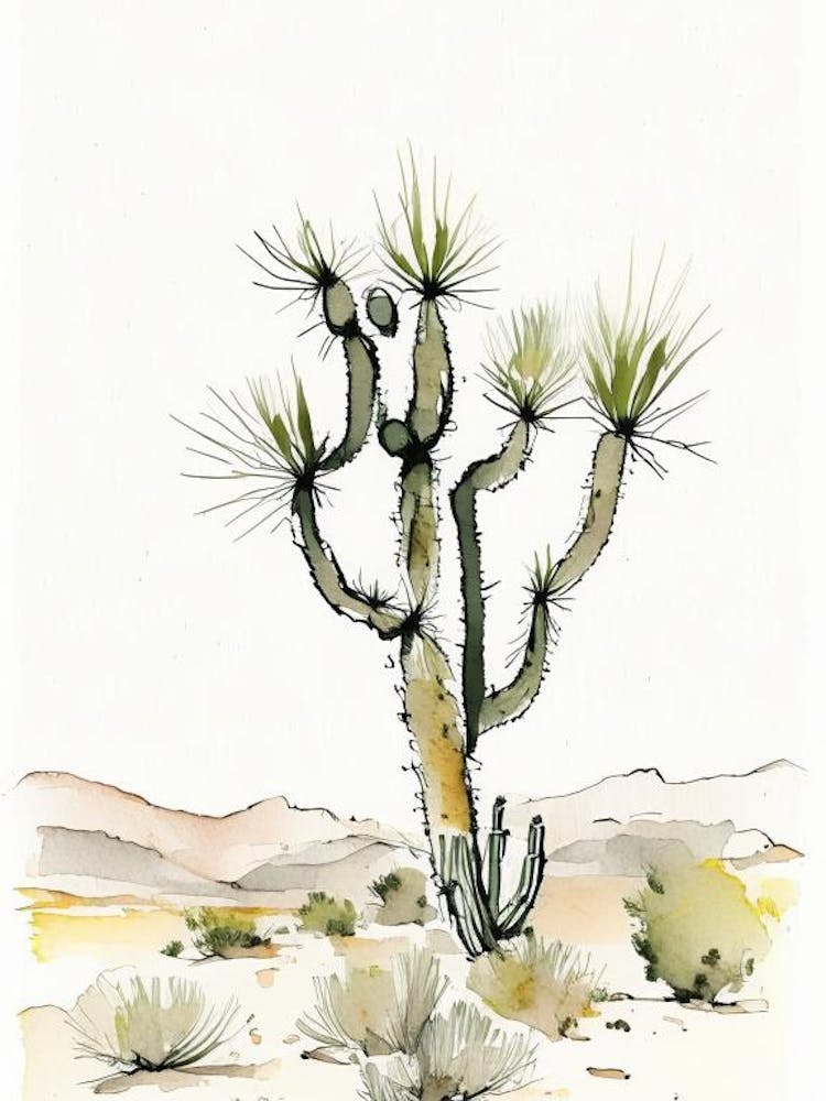 Joshua Trees In Mojave Desert Minimilist Watercolour  (1)