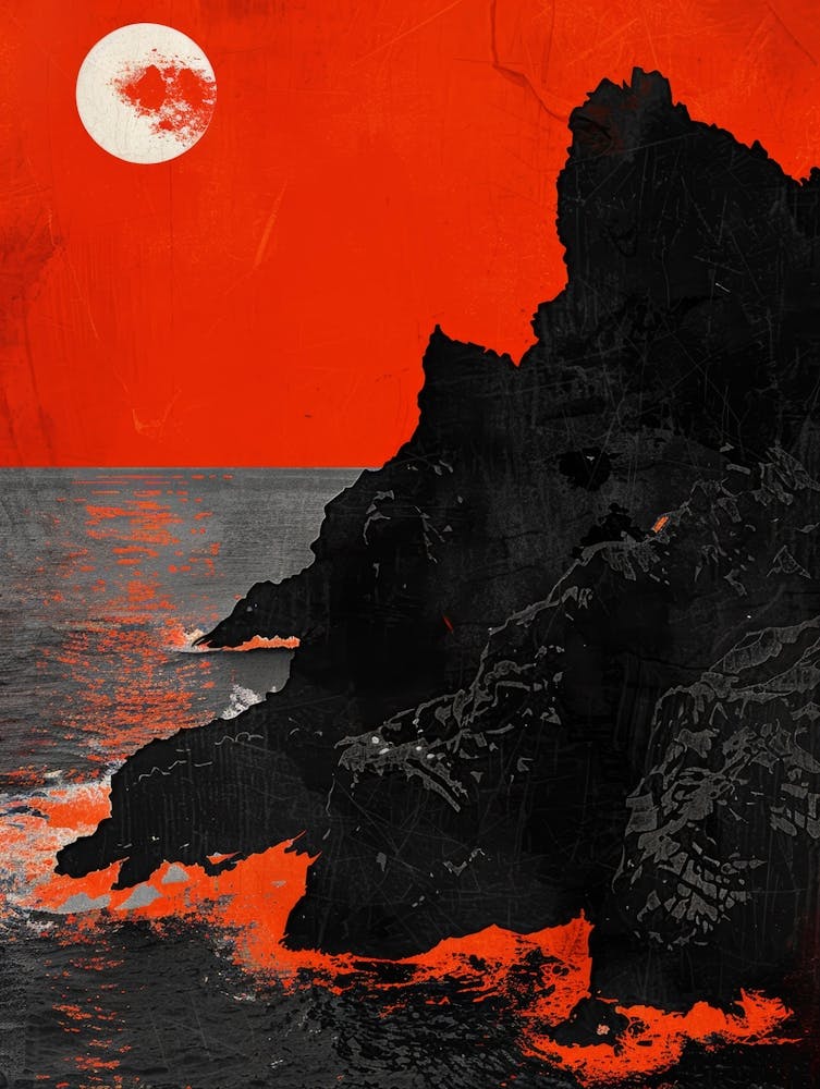 Red Moon Over The Ocean 1