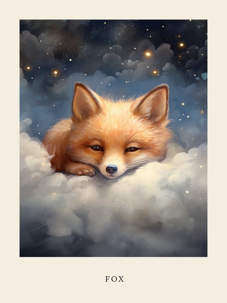 Baby Fox 8 Sleeping In The Clouds Nursery Poster