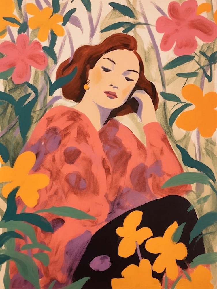 Woman With Autumnal Flowers Bougainvillea