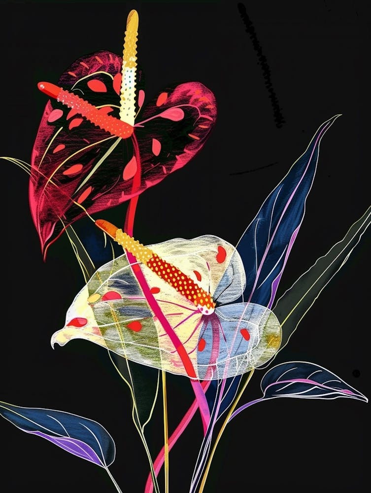 Neon Flowers On Black Flamingo Flower 2