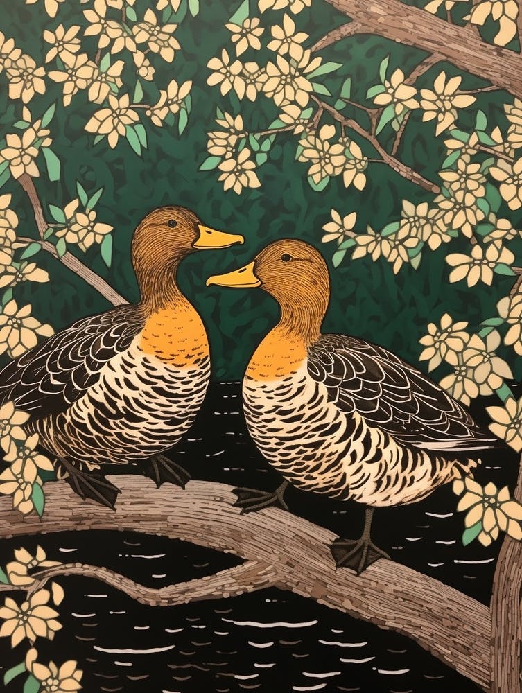 Art Nouveau Birds Poster Duck 2