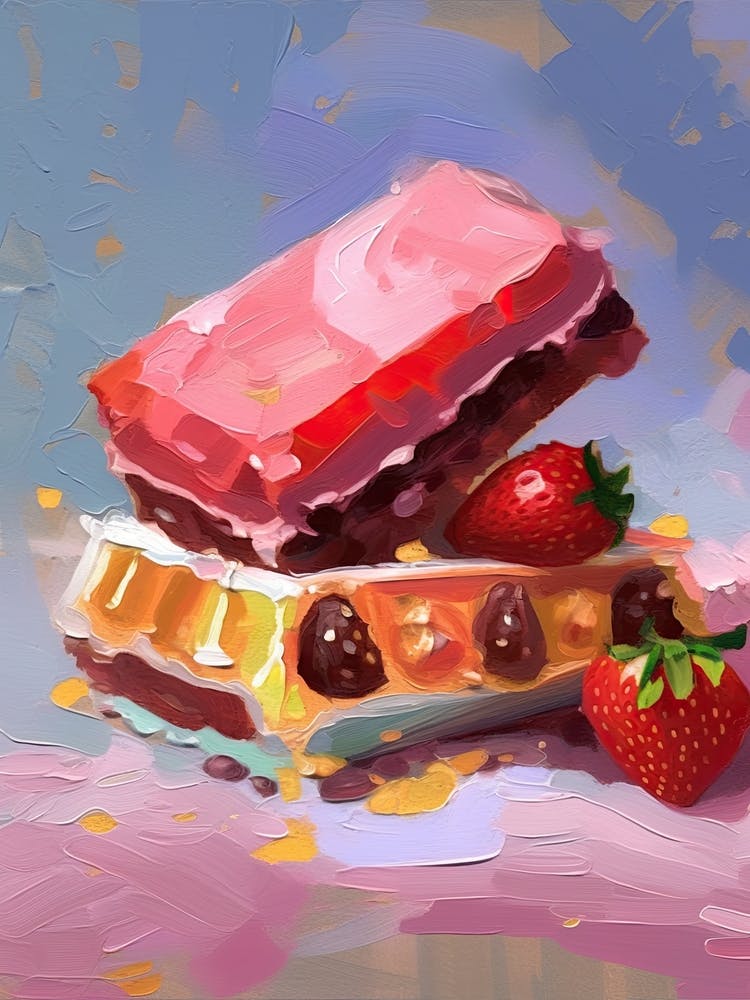 Strawberry Cake Oil Painting 4