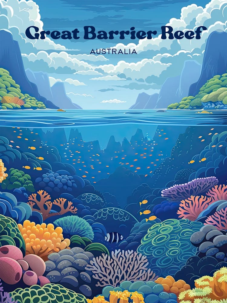 Great Barrier Reef Coral Reef Digital Travel Art
