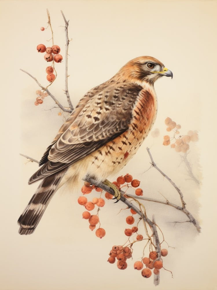 Vintage Bird Drawing Red Tailed Hawk 3