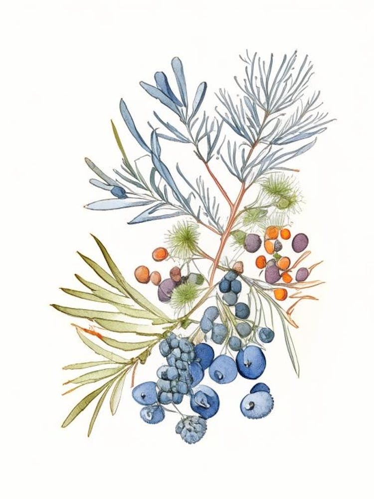 Juniper Berry Spices And Herbs Pencil Illustration 2