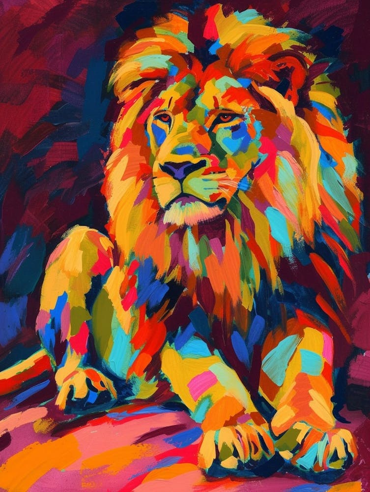 Asiatic Lion Symbolic Imagery Fauvist Painting 3