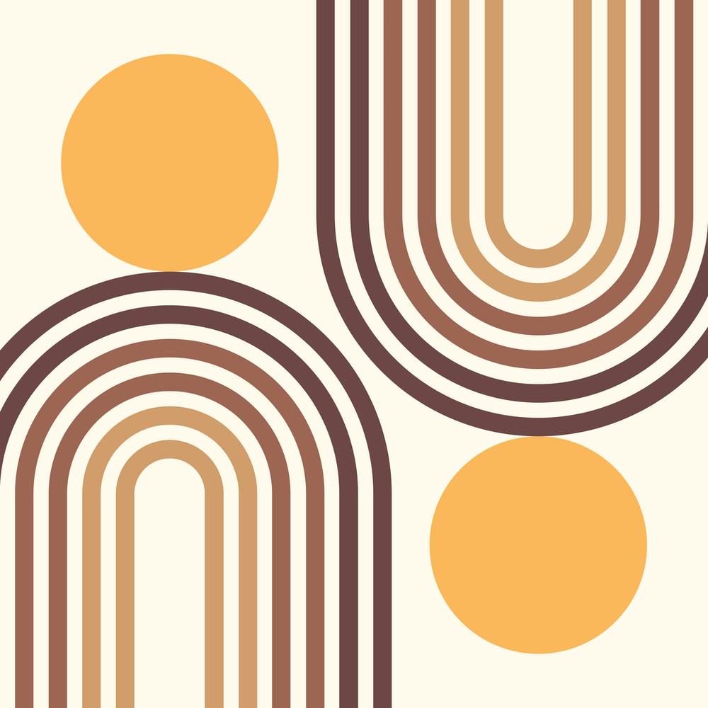 Mid Century Modern Geometric in retro gold brown terracotta (Rainbow and Sun Abstract Design) 3