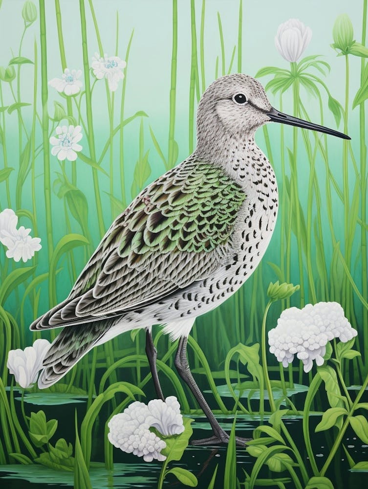 Ohara Koson Inspired Bird Painting Dunlin 2