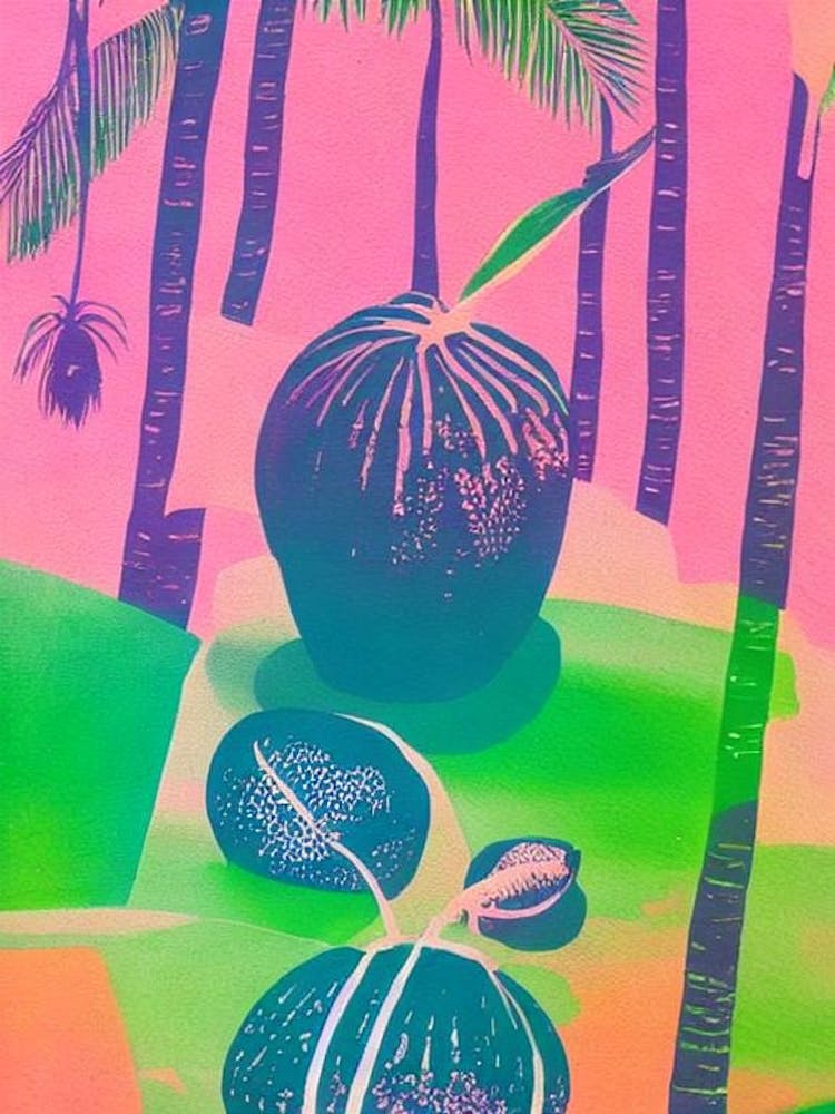Coconut Risograph Retro Poster Fruit