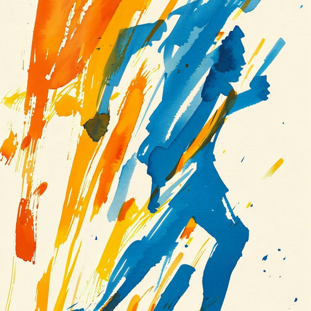 Läufer in Blau und Orange