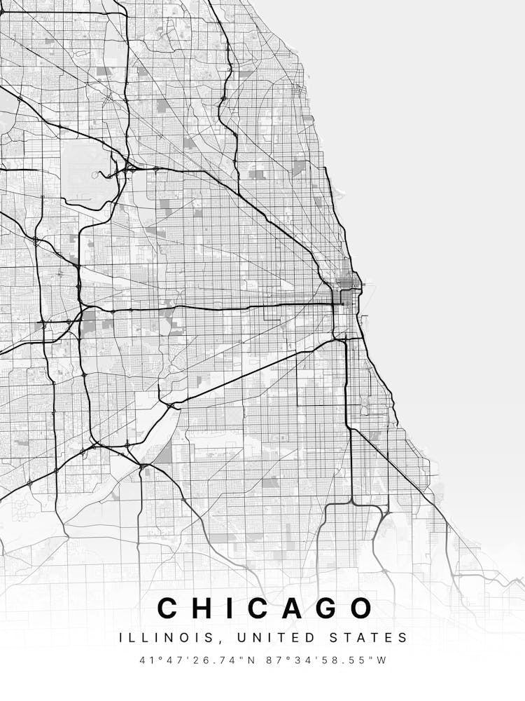 Chicago Illinois USA White Map