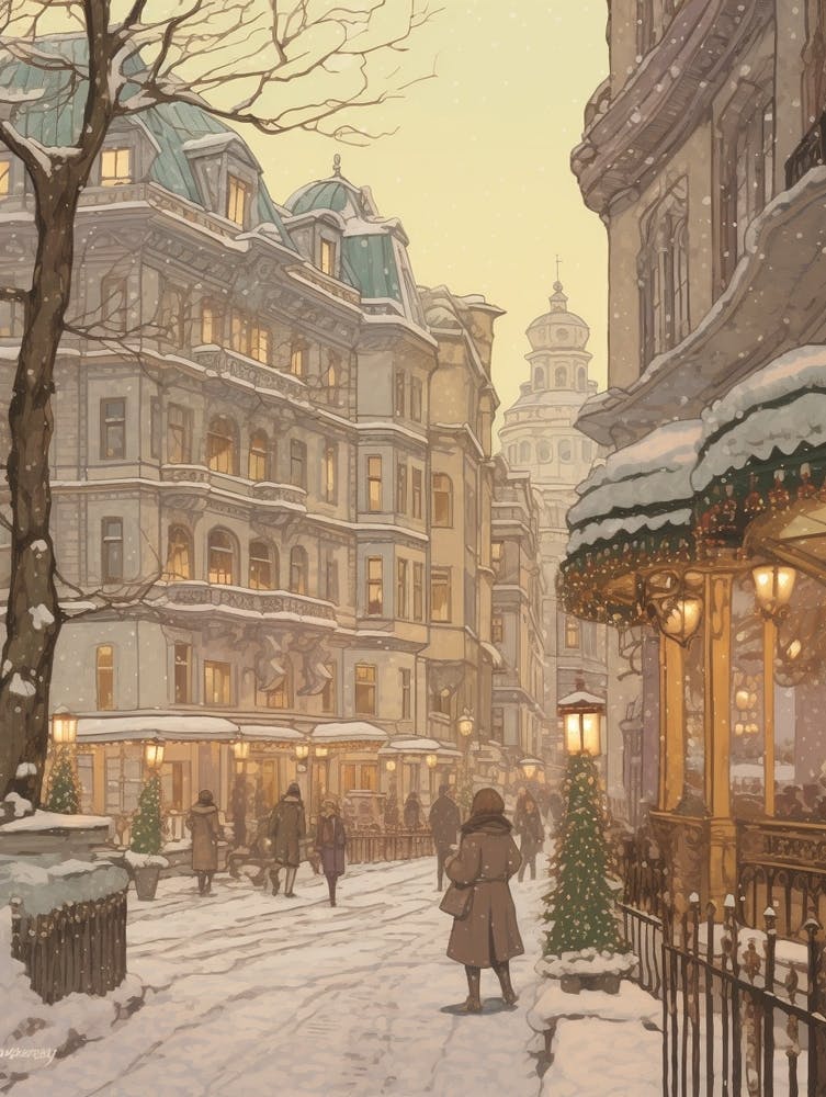 Vintage Winter Illustration Vienna Austria 7