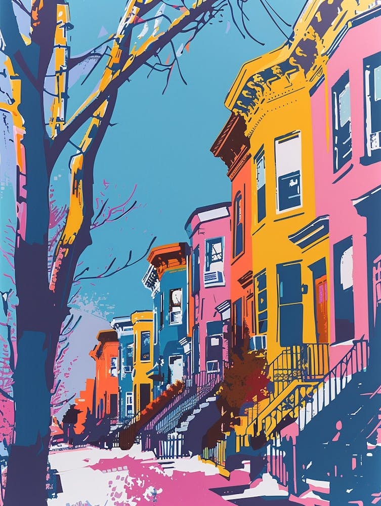 Prospect Heights New York Colourful Silkscreen Illustration 4
