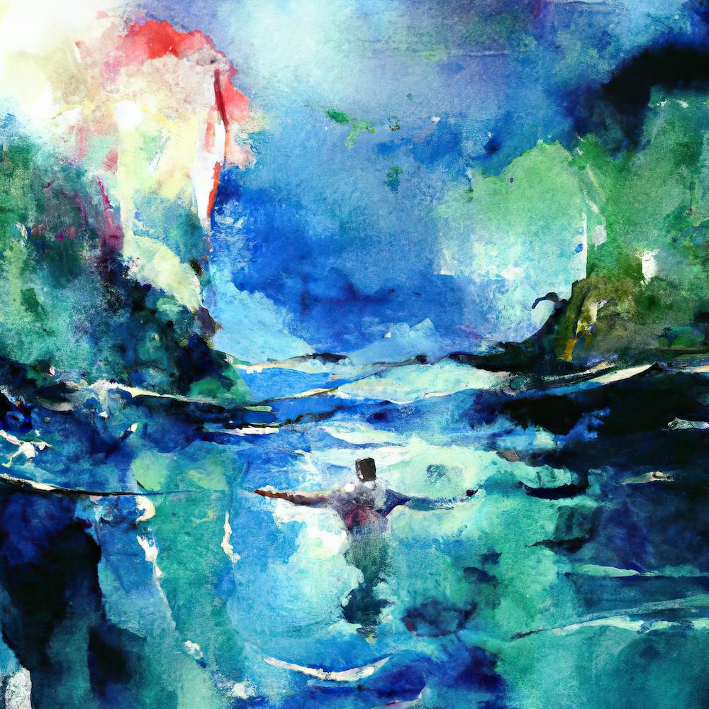 Aquarell von Mann im Wasser