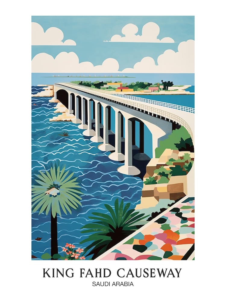 King Fahd Causeway, Saudi Arabia Colourful 4 Travel Poster