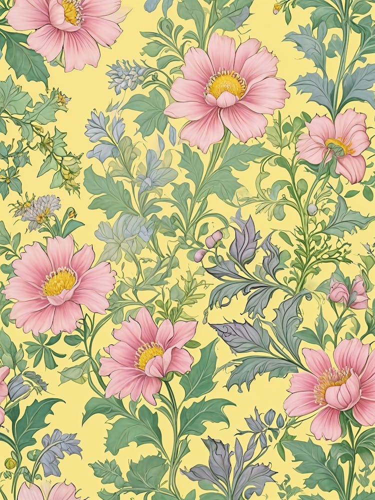 Pink Flowers On A Yellow Background no1