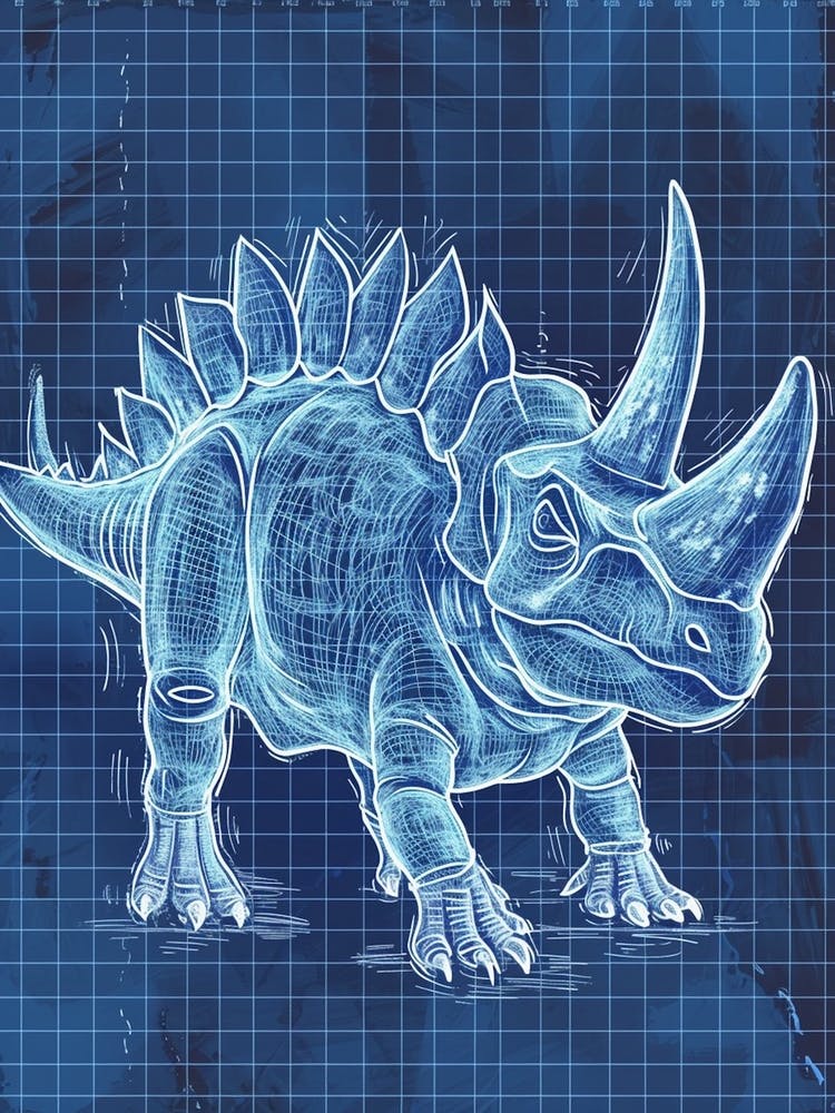 Styracosaurus Dinosaur Blue Print Sketch  2