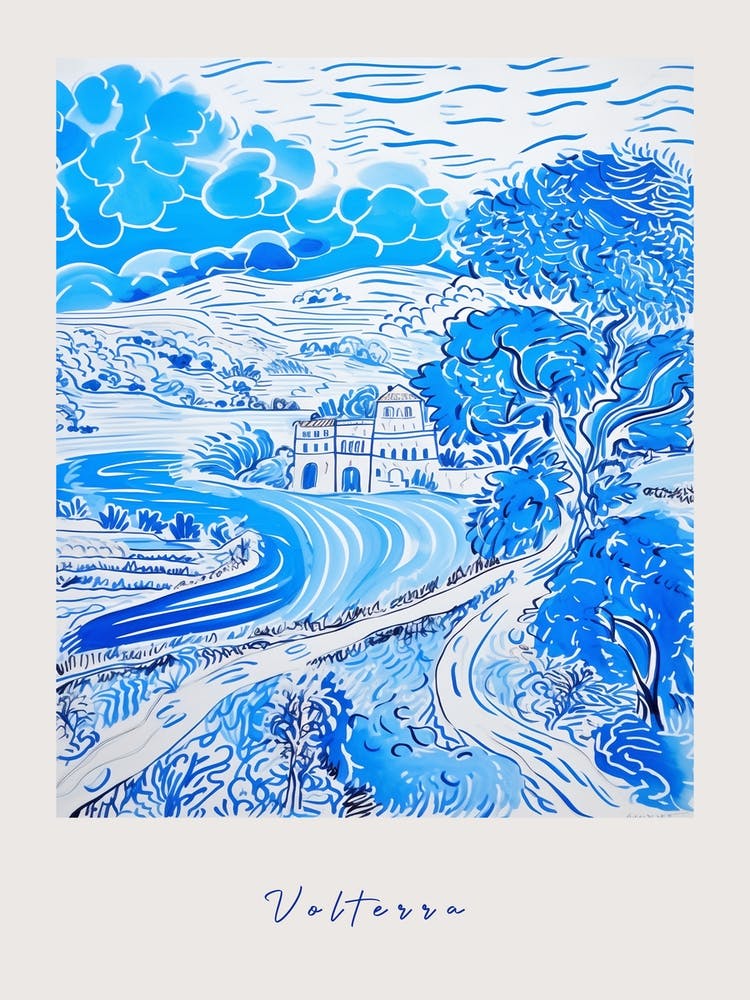 Volterra 2 Italy Blue Drawing Poster