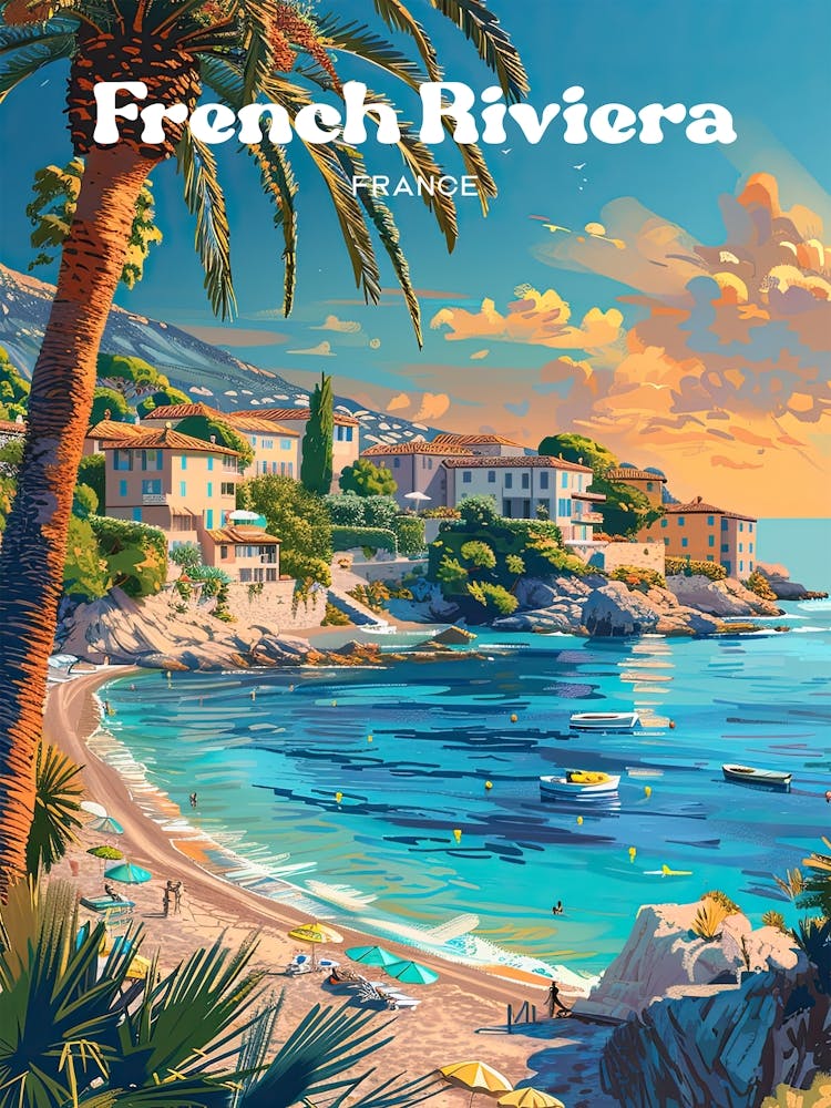 French Riviera Beachfront Digital Travel Art