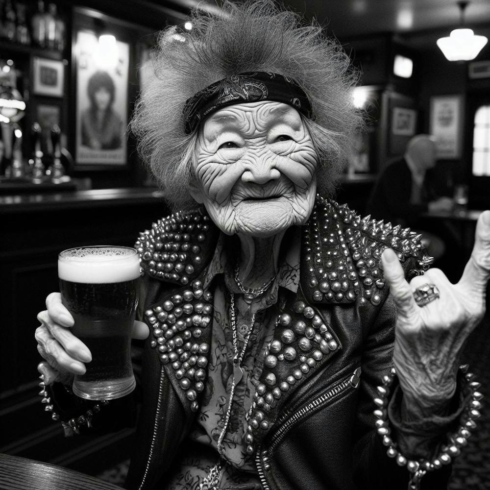 Old Lady With A Beer