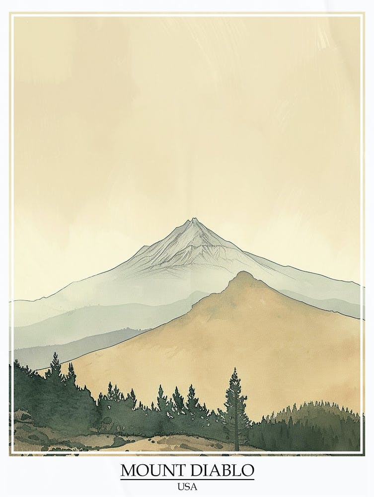 Mount Diablo Usa Color Line Drawing 7 Poster
