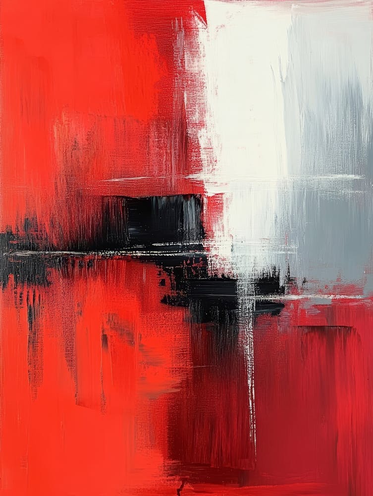 Abstract Art In Red And Gray Oil Painting