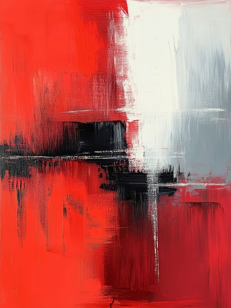 Abstract Art In Red And Gray Oil Painting