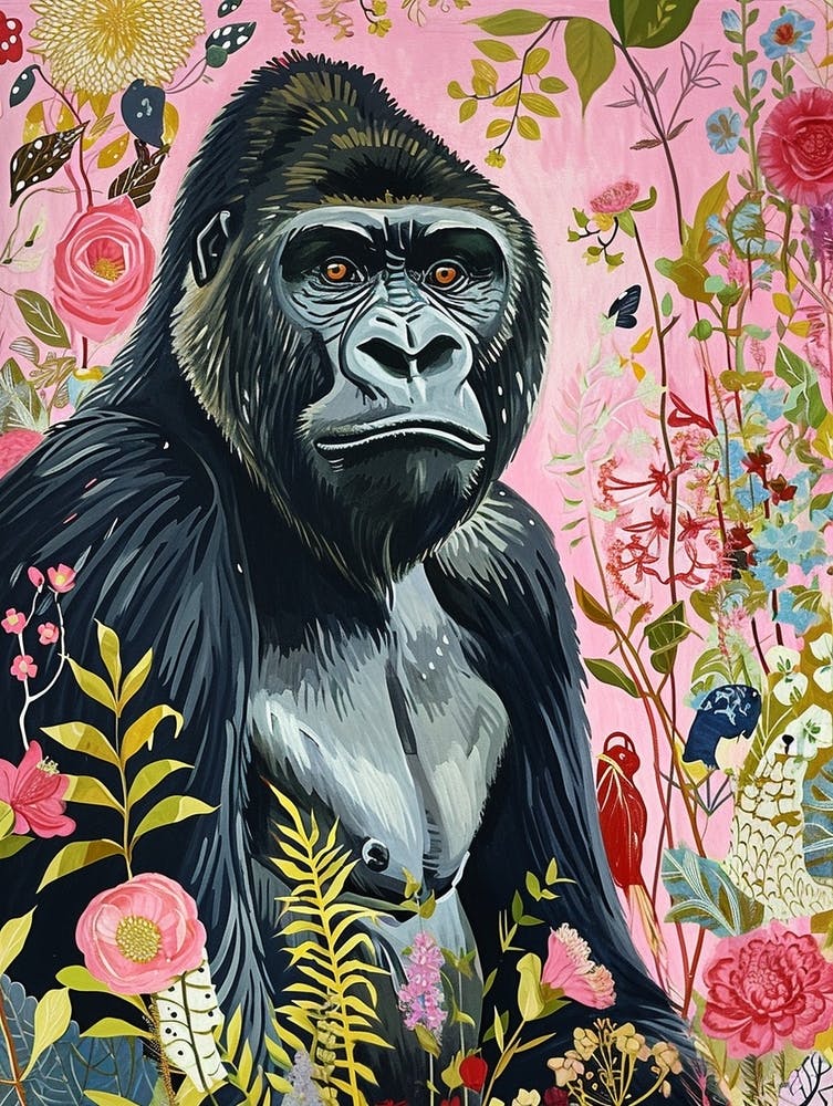 Floral Animal Painting Mountain Gorilla 3