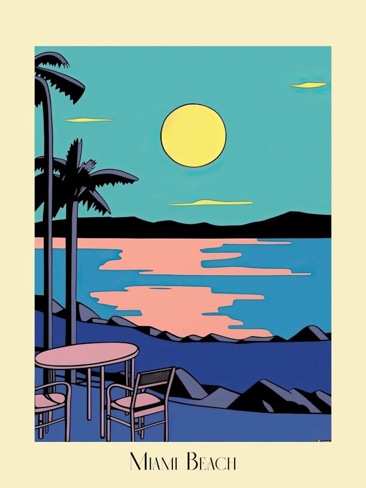 Poster Of Minimal Design Style Of Miami Beach, Usa 7