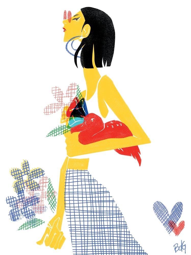 Girl With Flower And Duck